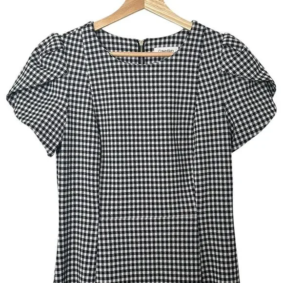 NWTs Calvin Klein Houndstooth Tulip Sleeve Mermaid Skirt Workwear Dress (8) - Picture 5 of 16